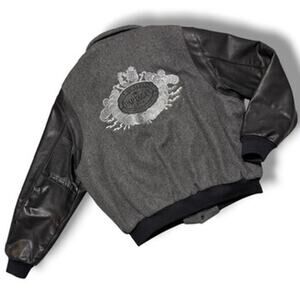 Vintage Partagas Classics Cigar Wool Leather Bomber Jacket Varsity Black Sz XL